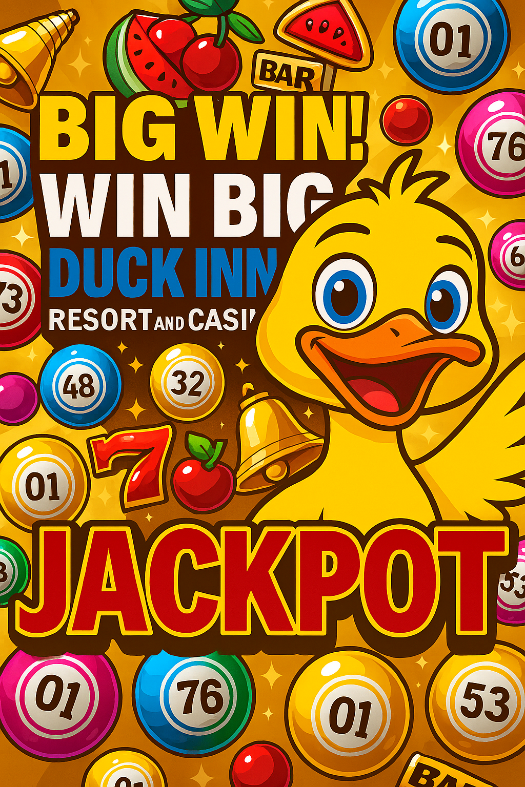 Colorful Duck Inn Jackpot image with keno balls and slot symbols