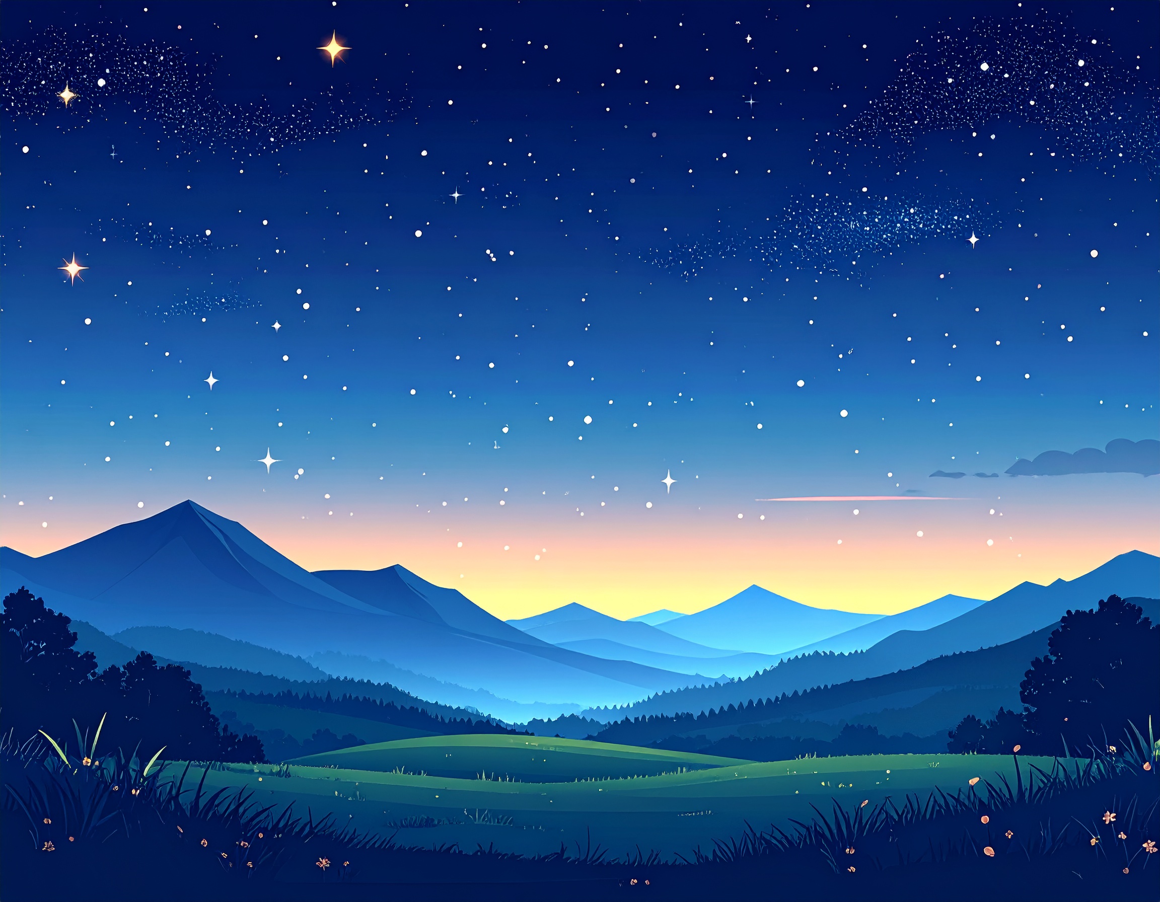 Illustration of a calm night sky with stars